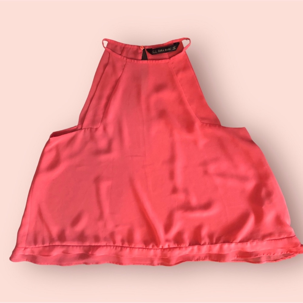 Zara Coral Sheer Halter A-Line Double Layer tank sz S